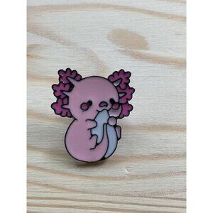 Cute Pink Axolotl Enamel Pin Badge With Black Butterfly Clasp